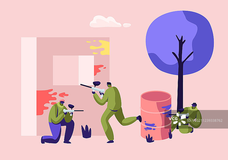 油漆弹对抗赛：身穿防护服的选手图片素材