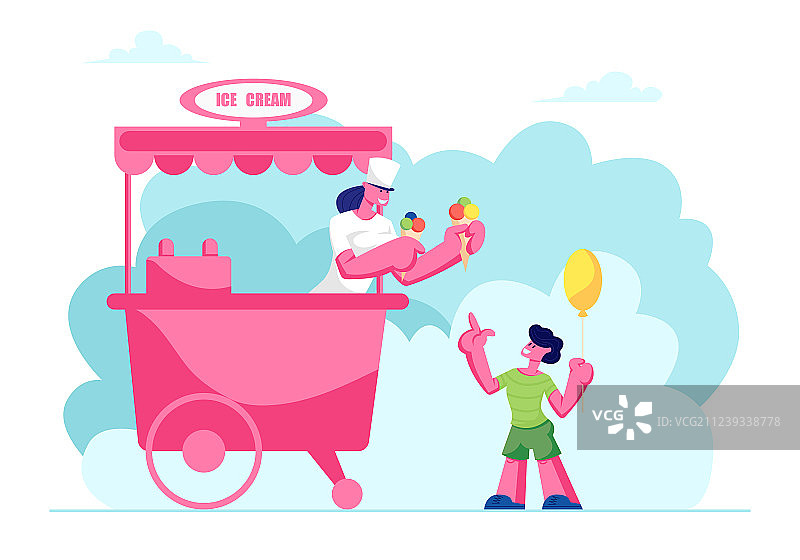 女销售员在蛋卷中递冰淇淋图片素材