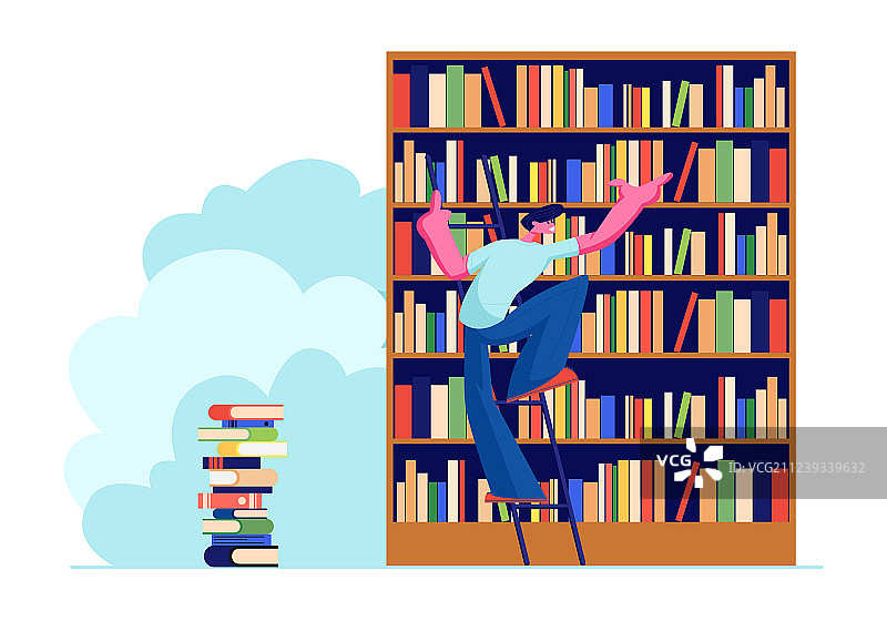 在图书馆书架上搜索书籍的年轻男人图片素材