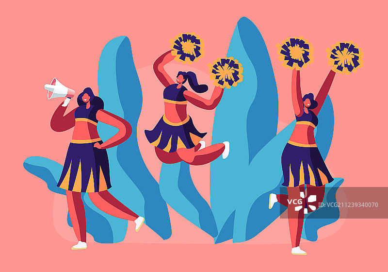 啦啦队队员身穿制服，手持彩球舞蹈图片素材