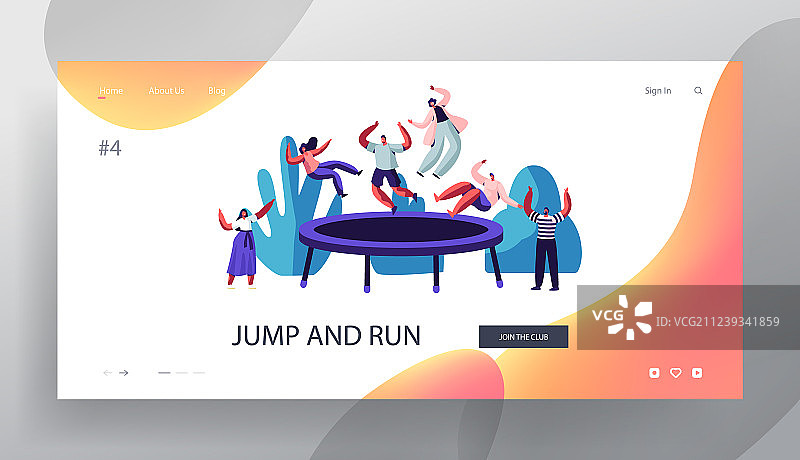 在蹦床上跳跃的人们网站着陆页图片素材