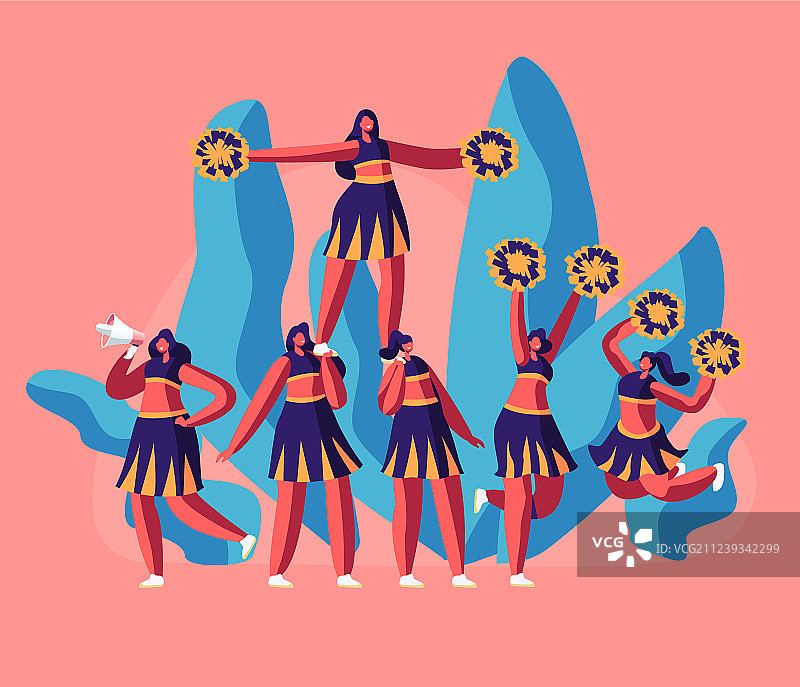 啦啦队队员身穿制服叠罗汉图片素材