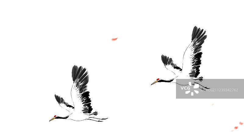 水墨风格插画仙鹤图片素材
