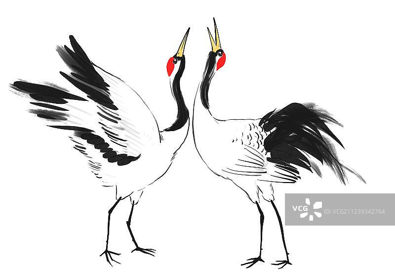 水墨风格插画仙鹤图片素材