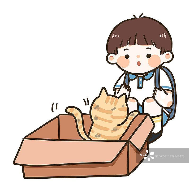 捡到一只小猫的男孩图片素材