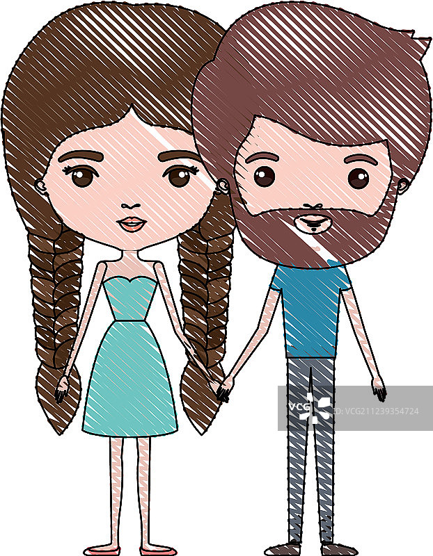 蜡笔绘制的苗条情侣剪影图片素材