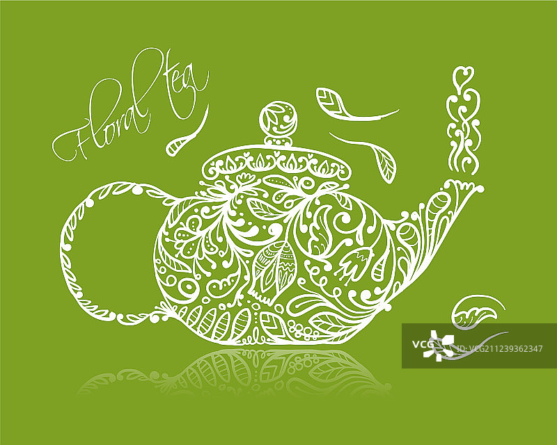 绿茶茶壶速写设计图片素材