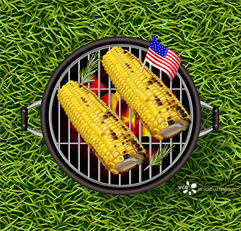 烤架上的逼真美味玉米图片素材