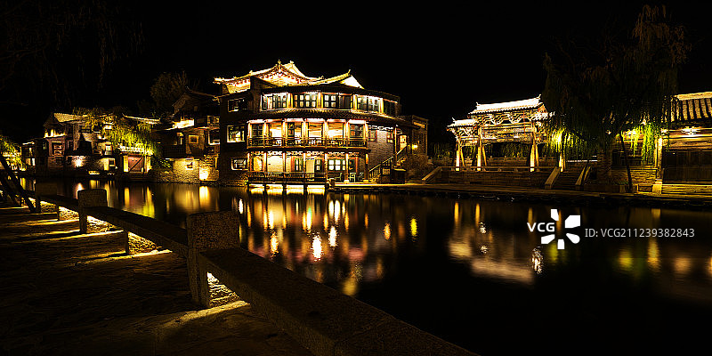 夜晚的古北水镇风光图片素材