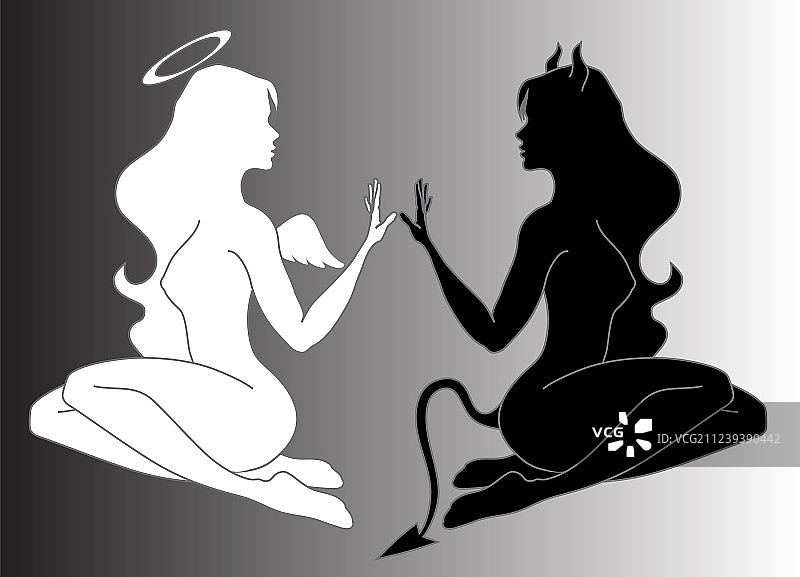 天使与魔鬼，善与恶图片素材