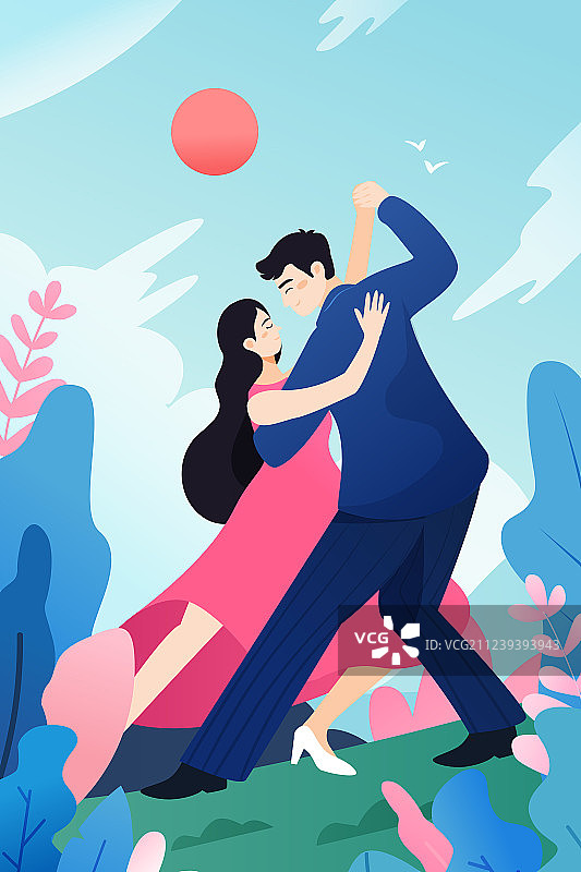 清新跳舞情侣爵士舞蹈班风景插画图片素材