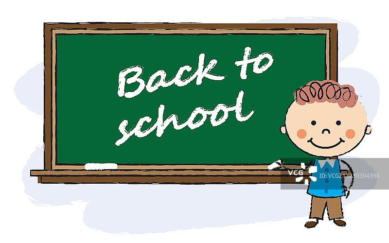 男孩在教室黑板附近图片素材