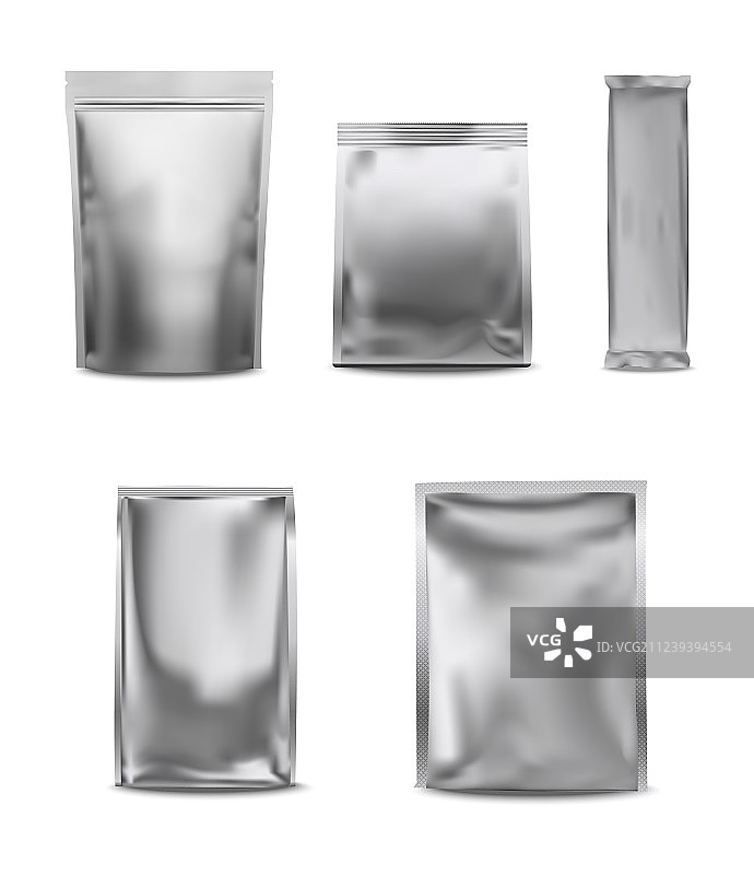 白色空白铝箔塑料包装袋套装图片素材