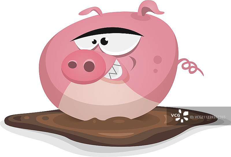 卡通猪在池塘里洗澡图片素材