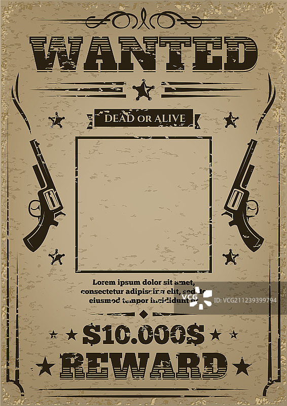 带有粗糙纹理的通缉海报图片素材