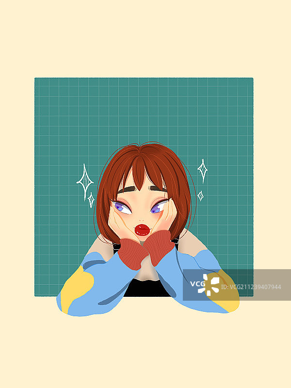 托腮的女孩图片素材