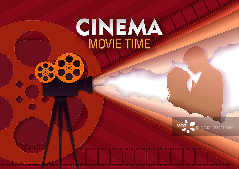 电影放映时间剪纸海报模板图片素材