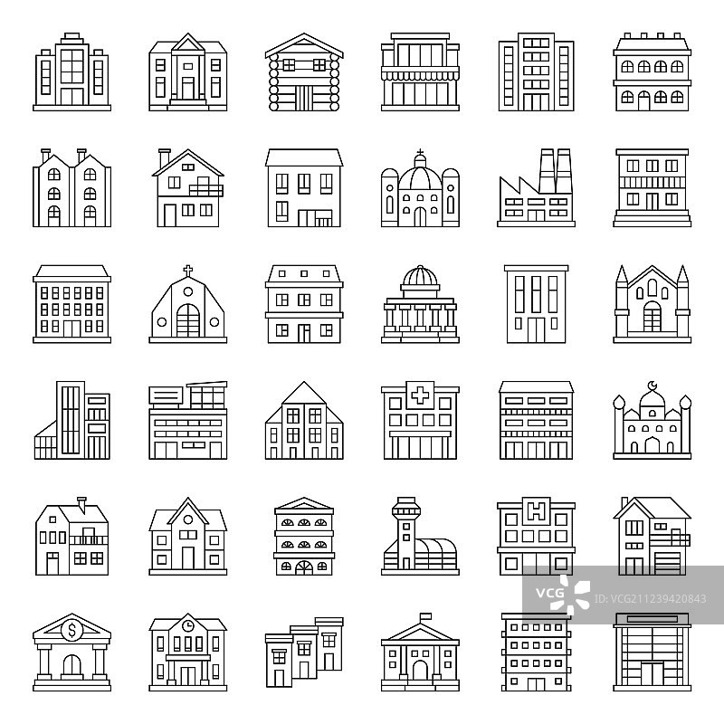 建筑施工轮廓图标集13图片素材