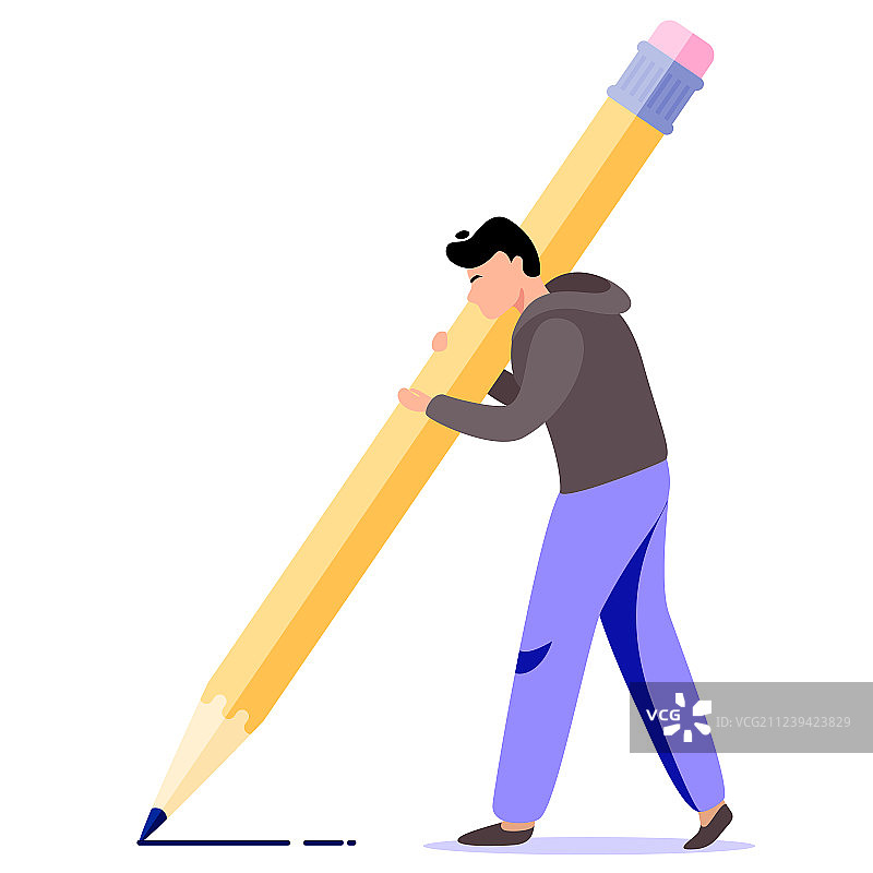 男人拿着大铅笔作家图片素材