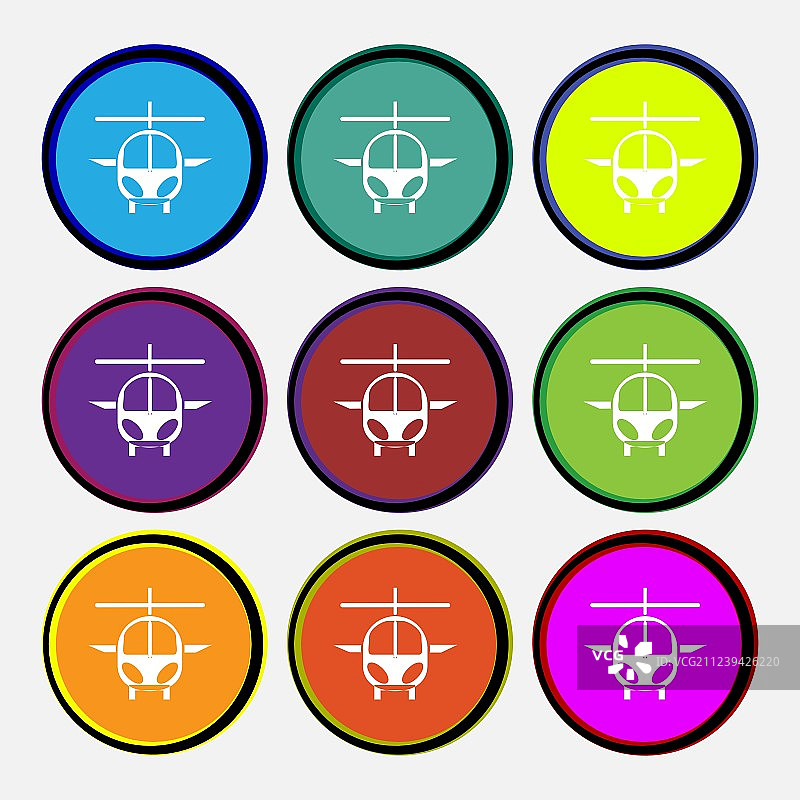 直升机图标标志，九个彩色圆形图片素材