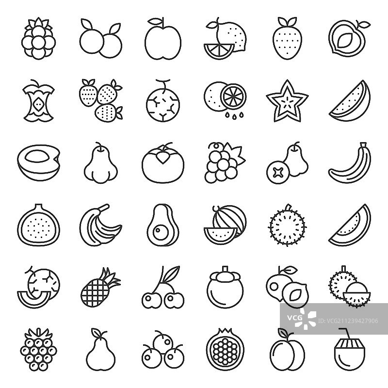 可爱水果和浆果轮廓图标集2图片素材