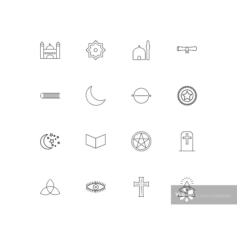 宗教线形瘦削的图标集轮廓简单图片素材