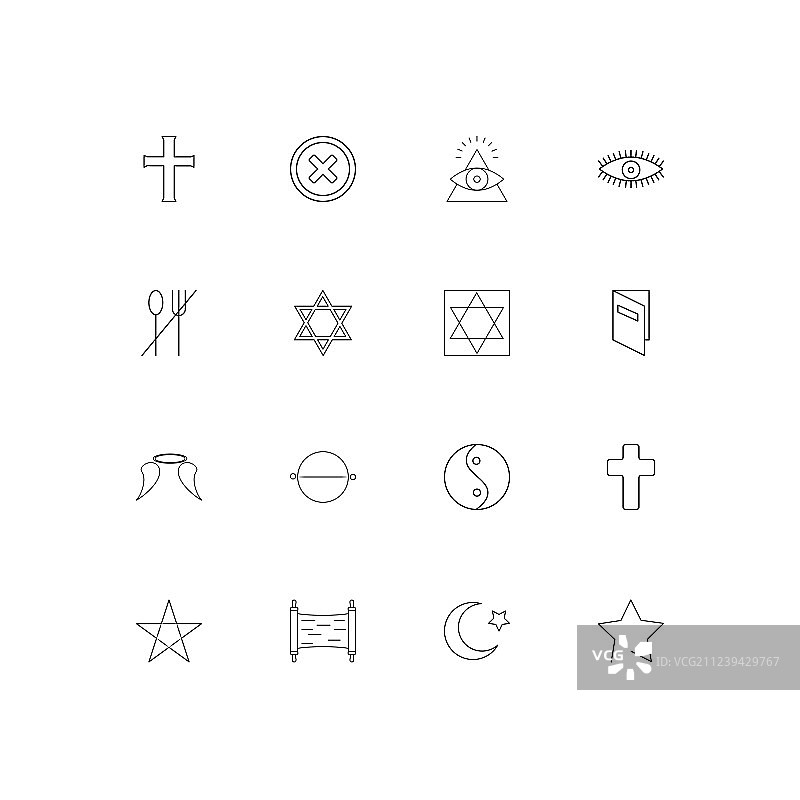 宗教线形瘦削的图标集轮廓简单图片素材