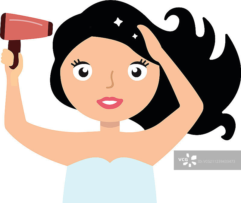 用吹风机吹干头发的女人图片素材