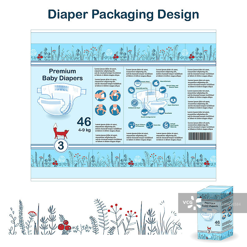 涂鸦森林中的尿布包装设计元素图片素材