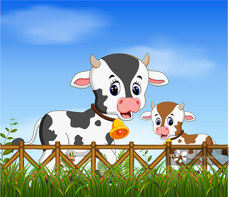 奶牛和小牛的自然景观图片素材