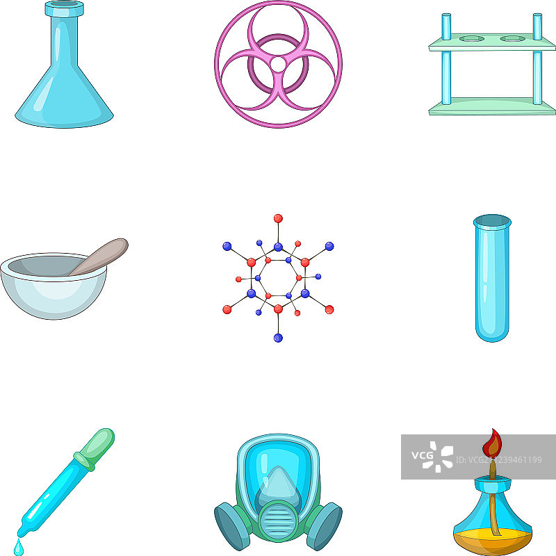 卡通风格化学课程图标合集图片素材