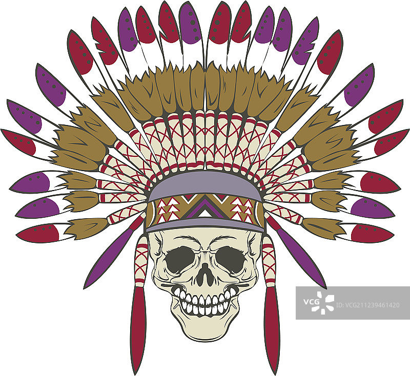 戴印第安头饰的骷髅图片素材
