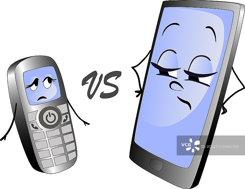 旧式按钮电话与现代智能手机图片素材