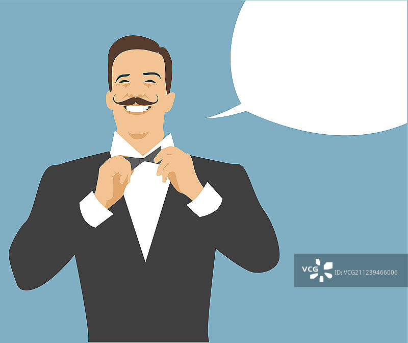 大胡子服务员和空白对话气球复古风格图片素材