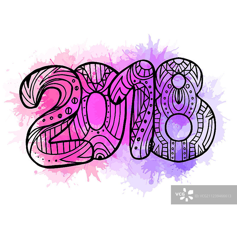 带有波西米亚图案和水彩的2018年涂鸦图片素材