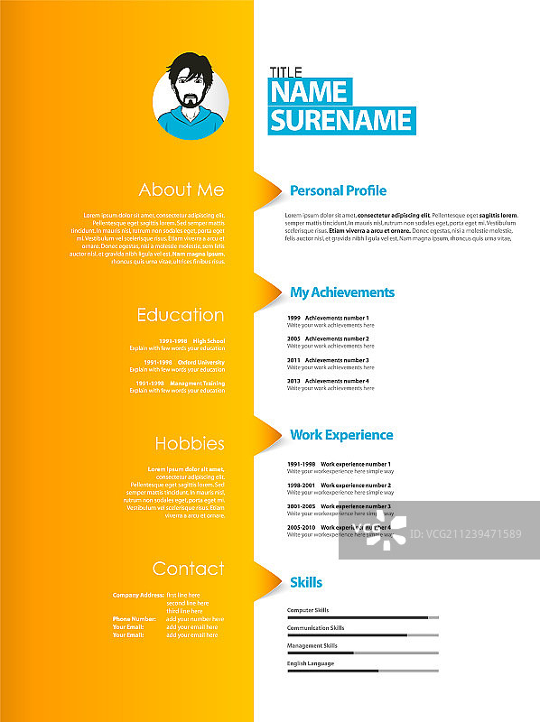 创意简历橙色模板图片素材