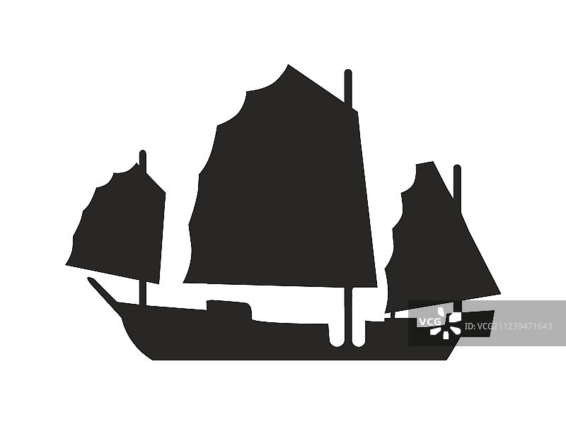 黑色轮廓的宽帆古船图片素材