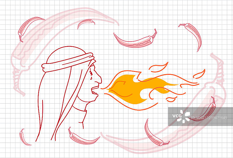 女人口中喷火，辣椒概念图片素材