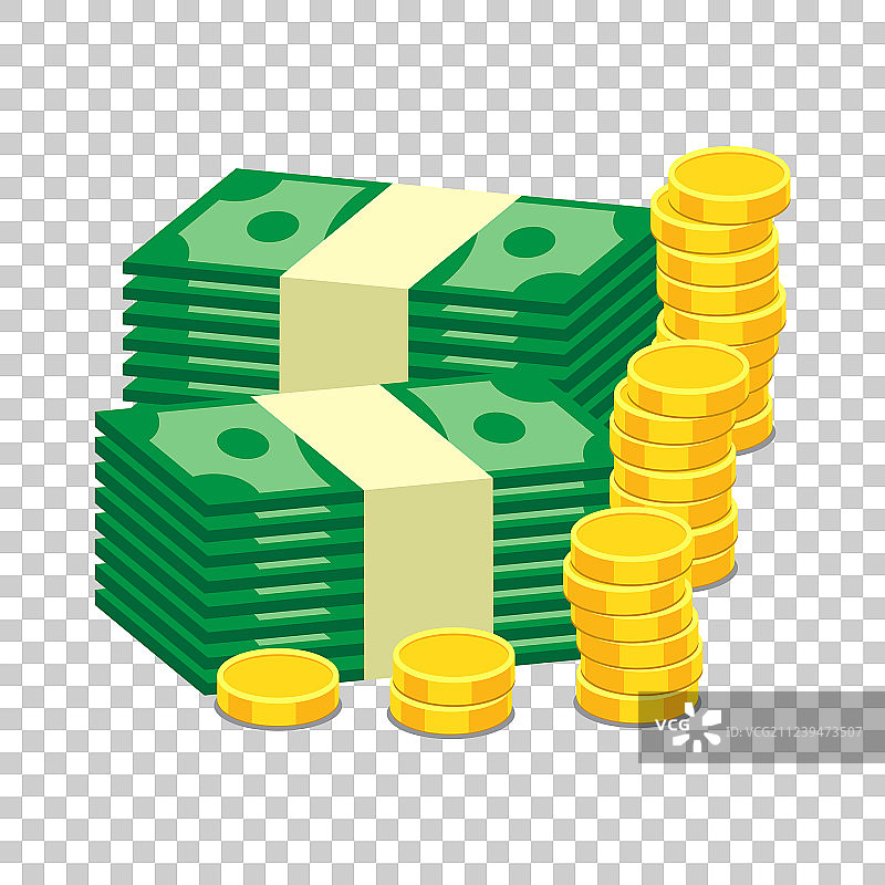 堆叠的金币和美元现金图片素材