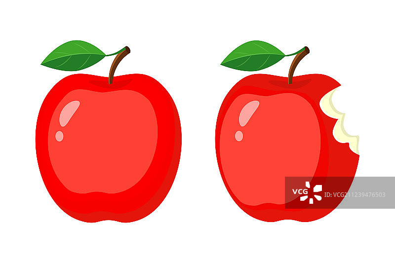 完整的和被咬过的红苹果图片素材