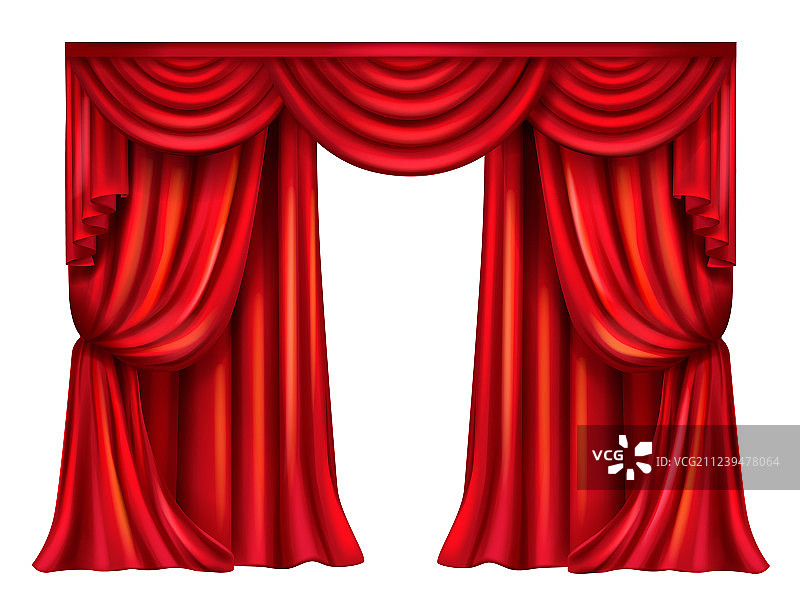 白色背景上的红色剧院幕布图片素材