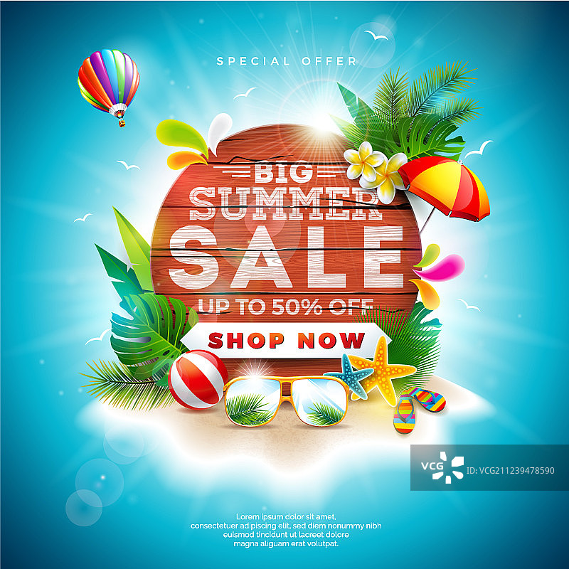 夏季促销鲜花海滩度假设计图片素材