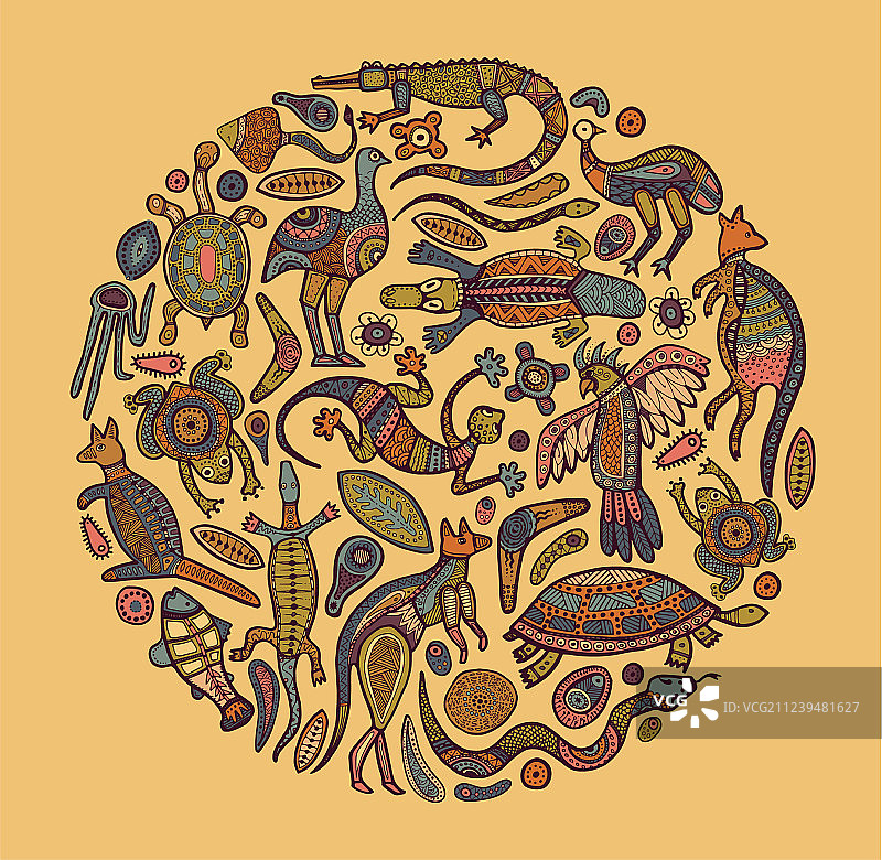 澳大利亚土著风格动物画图片素材