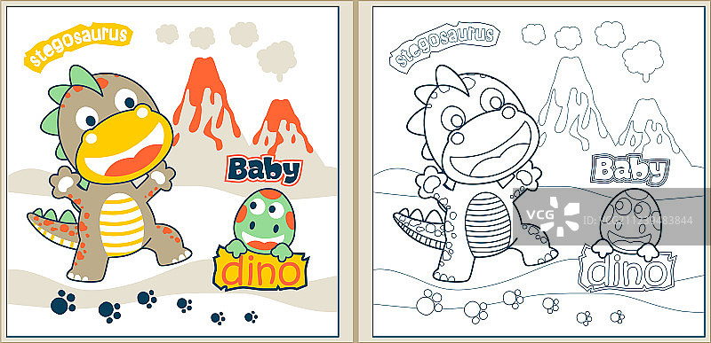 卡通恐龙宝宝填色页或书图片素材