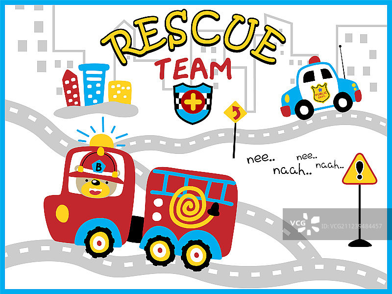 卡通救援队与有趣的消防员图片素材