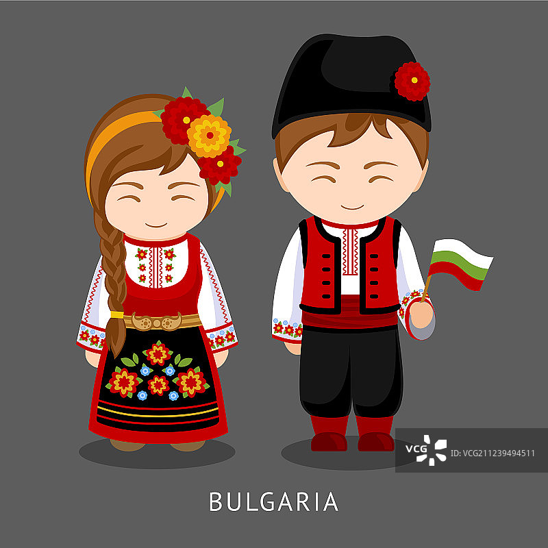身着民族服装、手持国旗的保加利亚人图片素材