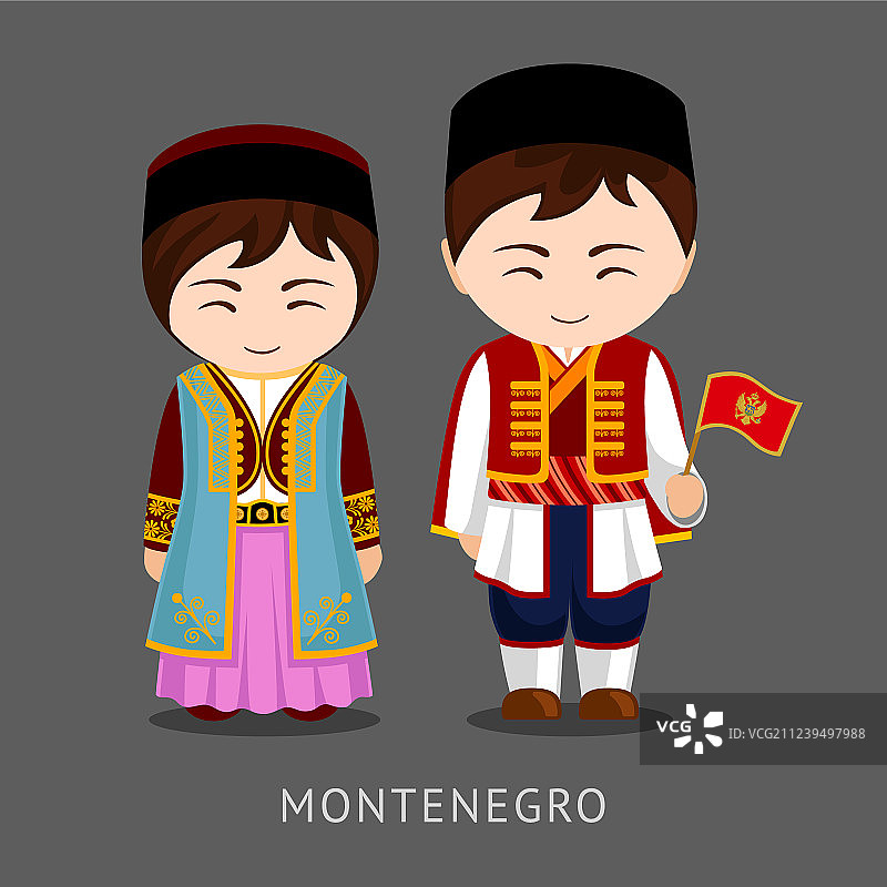 身着民族服装的黑山人挥舞着国旗图片素材