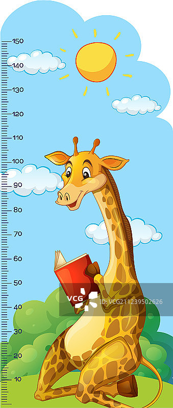 长颈鹿读书身高测量尺图片素材