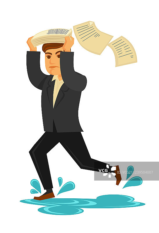 雨天男人在纸下躲雨图片素材