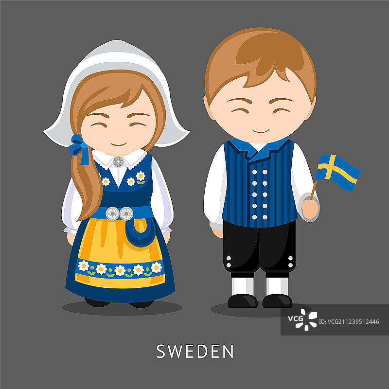 身着民族服装的瑞典人与国旗图片素材